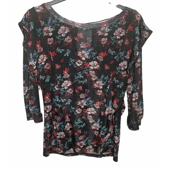 Free People Womens Dock Street Black & Red Boho Floral Ruffle Top Size Large - Picture 6 of 13
